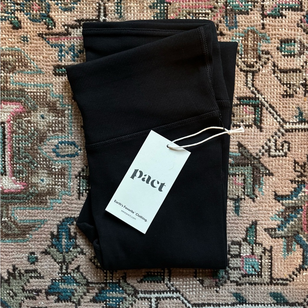 Pact Women's High Waisted Ribbed Leggings - Black NWT